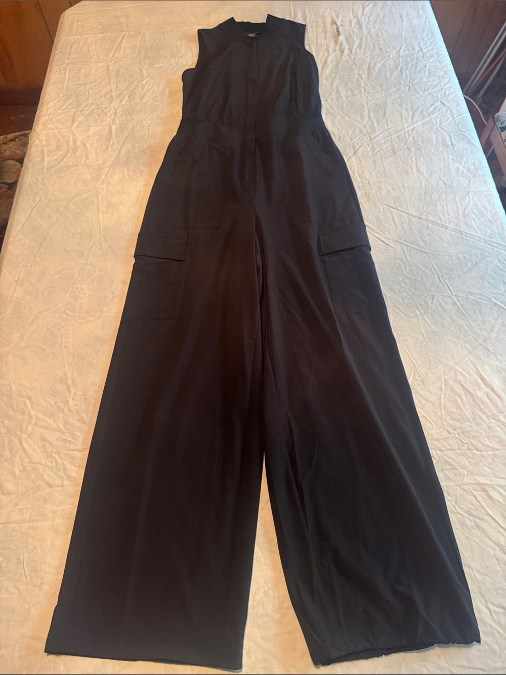 Athleta Brooklyn Utility Jumpsuit Black Wide Leg Cargo Size 2
